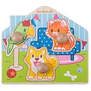 EverEarth puzzel ""Pets"" EE33733 Houten legpuzzel om vast te pakken met huisdiermotieven voor kinderen vanaf 12 maanden