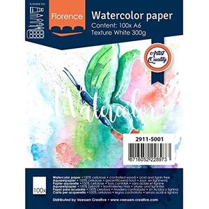 Vaessen Creative Florence Aquarelpapier, gestructureerd oppervlak, 300 g/m², canvas, wit (Intense White), A6, 100