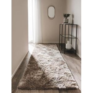 benuta Shaggy hoogpolig tapijt Whisper loper lichtbruin 80x300 cm | langpolig tapijt voor slaapkamer en woonkamer