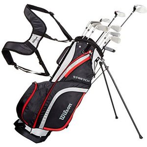 Wilson Beginners-Amazon Exclusive B4 Complete set, 10 met 1 inch verlengde golfclubs met draagtas, heren, rechtshandig, stretch XL, zwart/grijs/rood, WGG157549
