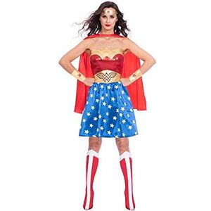 Amscan - Kostuum voor volwassenen, Wonder Woman, jurk, cape, arm- en beenwarmers, hoofdband, superhelden, themafeest, carnaval