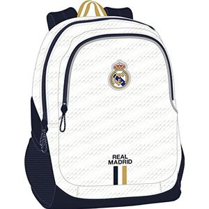 Safta Real Madrid Schoolrugzak voor kinderen, ideaal voor kinderen van verschillende leeftijden, comfortabel en veelzijdig, kwaliteit en duurzaamheid, 32 x 16 x 44 cm, wit, Wit, Standaard, Casual