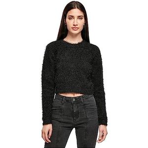 Urban Classics Dames Dames Dames Cropped Feather Sweater Sweatshirt, zwart, 5XL