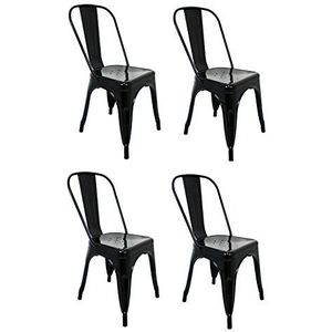 La Silla Española - 4 stuks stoelen in Tolix-stijl met rugleuning, zwart, afmetingen 85 x 54 x 45,5 cm
