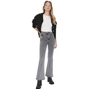 Trendyol Vrouwen Hoge Taille Flare Been Flare Jeans, Grijs, 66