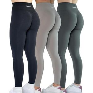 AUROLA Intensify Workout Leggings voor Vrouwen Naadloze Scrunch Panty Buikcontrole Gym Fitness Meisje Sport Actieve Yoga Broek, Pack (Zwart/Staal Grijs/Zilver Schans), M