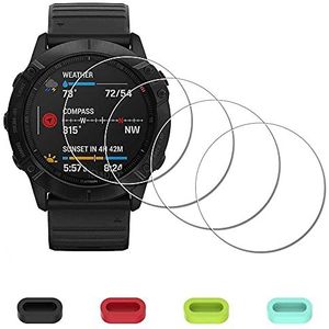 iDaPro Displaybescherming beschermfolie voor Garmin fenix 6X Pro / 6X Pro Solar / 6X watch + 4-delige laadpoortbescherming, 9H hardheid gehard glas displaybeschermfolie eenvoudige installatie [4 stuks]