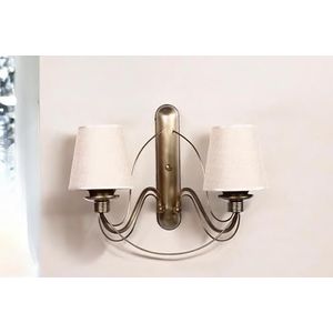 Elegante wandlamp met metalen behuizing en stoffen kap, goud & crème, hoogte 35 cm, 2 x 3,15 W led, werkt op batterijen, IP20, stijlvolle verlichting voor woondecoratie