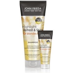 John Frieda Highlight Refresh & Shine Shampoo Voordeelverpakking - Inhoud: 250 ml + 50 ml reisformaat - Nieuwe glans en intensieve helderheid voor blond haar & highlights