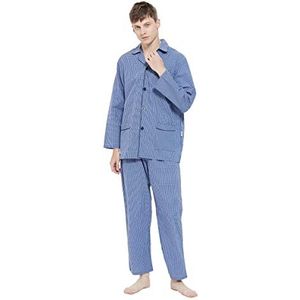 GLOBAL Lange Pyjamaset voor Heren Katoen Herenpyjama Loungewear Set voor Mannen Heren Tweedelige Pyjama Klassieke Nachtkleding Loungewear Lange Mouwen Shirt en Pyjamabroek S ~ XXL