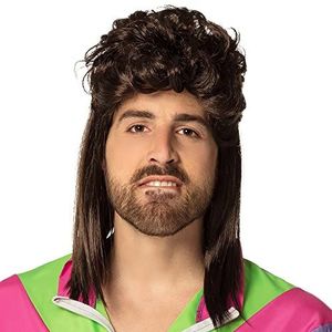Boland 86385 - Pruik Retro Larry, matje, bruin, synthetisch haar, kapsel, unisex, jaren 80, flower power, disco, kostuum, carnaval, themafeest