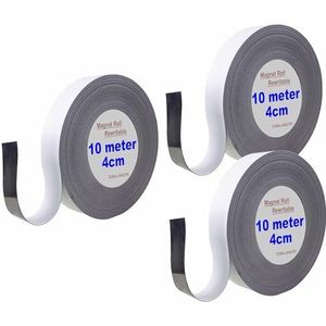 Tuka TKD9046 Magneetband, 30 m x 40 mm x 1 mm, beschrijfbaar, label/markering, magneetrol, voor whiteboard, metalen plank, schrijven, schoon bijsnijden, 3 x 10 m, wit
