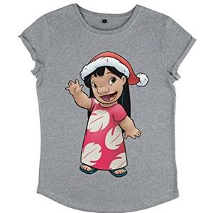 Disney Classics Women's Lilo & Stitch-Lilo Holiday Organic Rolled Sleeve T-Shirt, Melange Grey, M, grijs (melange grey), M