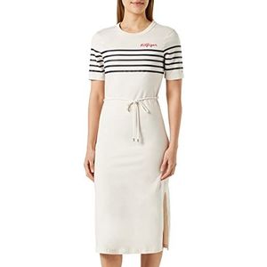 Tommy Hilfiger Dames Reg Stripe Emb Midi C-nk DRS Ss T-shirtjurken, Wit (Bretonse Stp W Wit/Woestijnhemel), M