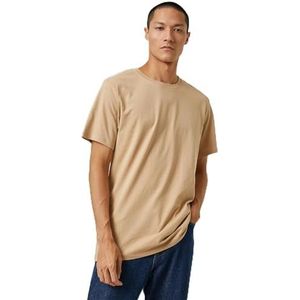 Koton Basic T-shirt met ronde hals, korte mouwen, katoenen T-shirt voor heren, Koffie, XS