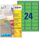 Avery L6033-20 zelfklevende verwijderbare groene archiefetiketten, 24 etiketten per A4-vel, 63,5 x 33,9 mm