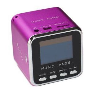 BLUEBD@ MUSIC ANGEL (Origineel) -roze-draagbare mini stereo speakers/boxen/soundstation/luidsprekersysteem met ingebouwde radio, wekker, klok, USB-slot, micro-SD kaartsleuf