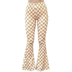 Daisy Del Sol Hoge Taille Gypsy Comfy Yoga Etnische Tribal Stretch Palazzo 70s Bell Bottom Fit to Flare Broek, Tan dambord, S