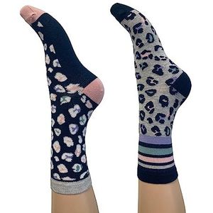 CHARNOS Dames Bamboe Dier/Streep 2 Pack Sokken Navy Mix One Size (Pack van 2), marineblauw, Eén Maat