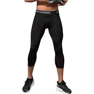 MEETWEE Compressiebroek voor heren, lange en 3/4 sportlegging, ademend, functionele onderbroek, tights, compressiebroek voor mannen, 3/4-zwart., XL