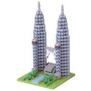 nanoblock NBH-110 Petronas Twin Tower, minibouwsteen 3D-puzzel, Sights to See, 600 stukjes, moeilijkheidsniveau 3, zwaar