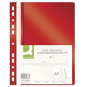 Q-CONNECT KF1566 plastic snelhechtmappen A4 rood / 10 stuks / plastic mappen / geperforeerde nietmachine met etiketstrepen / met transparant deksel / met perforatie / Europerforatie