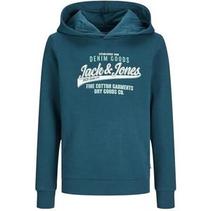 JACK&JONES JUNIOR JJELOGO Sweat Hood 2 COL 24/25 NOOS MNI, Deep Teal/Print: wit + Winter Green, 98 cm