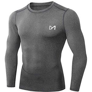 MEETYOO Mannen Compressie Basislaag Top Lange Mouw T-Shirt Sportuitrusting Fitness Panty voor Running Gym Workout, grijs-2, XXL