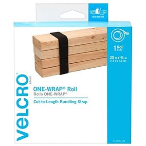 VELCRO Merk ONE-WRAP bundelbanden - herbruikbare bevestigingsmiddelen voor het netjes houden van koorden en kabels - op lengte gesneden rol, 7,6 m x 3/4 inch, zwart