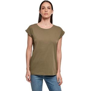 Build Your Brand Dames T-shirt van 100% biologisch katoen verkrijgbaar in 2 kleuren Ladies Organic Extended Shoulder Tee, maten XS - 5XL, olijfgroen, XS