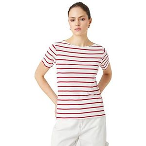 Koton Dames T-shirt met korte mouwen en ronde hals, Red Stripe (4s1), XXL