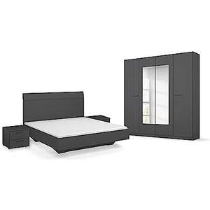 Rauch Möbel Florence slaapkamer, grijs metallic, bestaande uit bed met ligoppervlak 180x200 cm inclusief 2 nachtkastjes en draaideurkast met spiegel BxHxD 181x210x54 cm