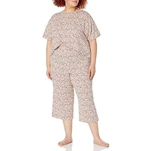 Amazon Essentials Dames gebreide jersey pyjamaset (verkrijgbaar in grote maten), beige luipaard, groot