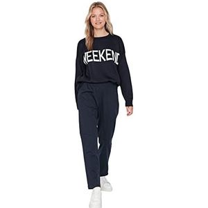 Trendyol Dames Loungewear Normale Taille Rechte Pijpen Getailleerde Broek, marineblauw, S