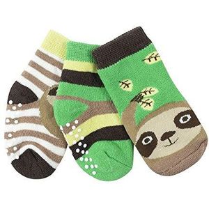 ZOOCCHINI Babysokken, set 0-24 maanden, 3 unieke paar badstofsokken, zachte, warme, gezellige antislip sokken met ronde grip voor pasgeboren jongens en meisjes, Silas de luiaard, 0-24 Months