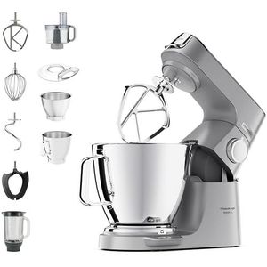 Kenwood Titanium Chef Baker XL KVL85.424SI, Planetarische Mixer met Geïntegreerde Weegschaal, 3 Menggereedschappen, Dubbele Kom (5/7 L), 1,2 L Voedselverwerker en 1,6 L Glazen Blender