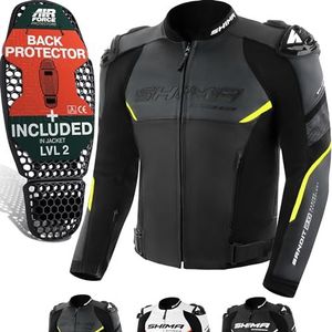 SHIMA BANDIT Motorjas voor heren, met beschermers, Airforce rugbescherming, leer, motorjas, zomer, schouderbeschermer, elleboog, leren jas, beschermende jas, motorcombi stad (mannen, fluo, 54)