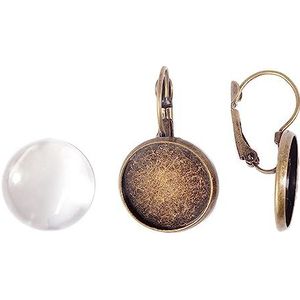 INNSPIRO Medaillon-oorbellen van metaal, rond, antiek goudkleurig, met cabochon-glas, diameter 16 mm., 16mm, Metaal