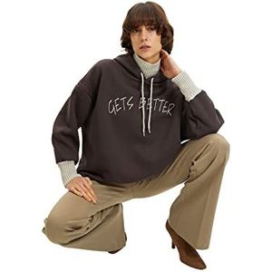 Trendyol Dames motto lange mouwen ontspannen sweatshirts, bruin, XL