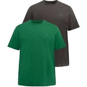 JP 1880 Heren grote maten grote maten Menswear L-8XL T-shirts, basic, 2-pack, ronde hals, tot 8XL 702637, smaragdgroen, L