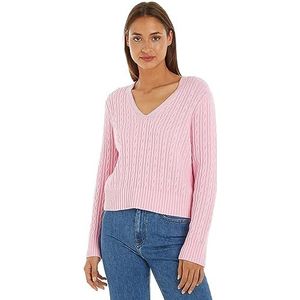 Tommy Hilfiger Dames kabel all over V-NK trui pullovers, iconisch roze, L, Iconisch Roze, L