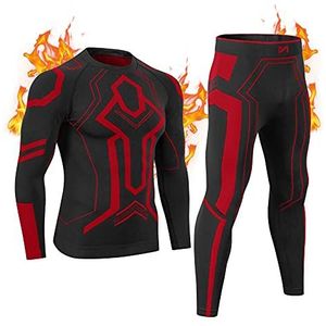 MeetHoo Thermisch ondergoed voor heren, functioneel ondergoed, skiondergoed, ademend, functioneel ondergoed, basislaagset, rood, L