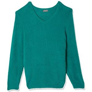 Samoon Dames V-trui van vedergaren lange mouwen pullover lange mouwen ronde hals pullover effen kleur, electric green, 42