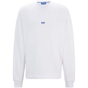 HUGO Heren Nedro Katoenen Fleece Sweatshirt met Blauw Logo Label, White100, S