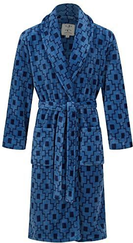 Fleece Badjas - Blauw Geometrisch Patroon - Heren - XXL