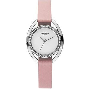 Orphelia Mode Vrouwen Analoge Horloge Minuit met Lederen Band en Crystal studdet Bezel, roze, Japans