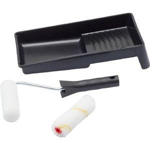 Fit For The Job 7-delige schuimminirollerset voor hoog- en zijdeglansverf, kleine roller en bak voor verven van hout en metaal, plinten, vensterbanken, deuren, rollerset 100 mm, roller- en bakset