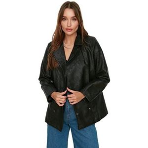 Trendyol Vrouwen oversized double-breasted revers kraag geweven jas, Zwart, 66 NL