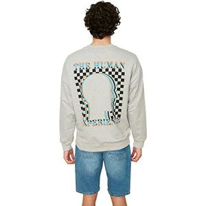 Trendyol Heren Gray Oversize Bicycle Collar Long Sleeve Print Sweatshirt, S