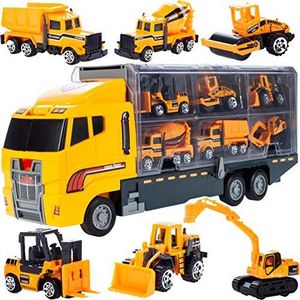 MalPlay 6 stuks vrachtwagen speelgoed bouwvoertuigen graafmachine rolwagen betonmixer bulldozer kipper educatief speelgoed vanaf 3 jaar cadeau voor kinderen